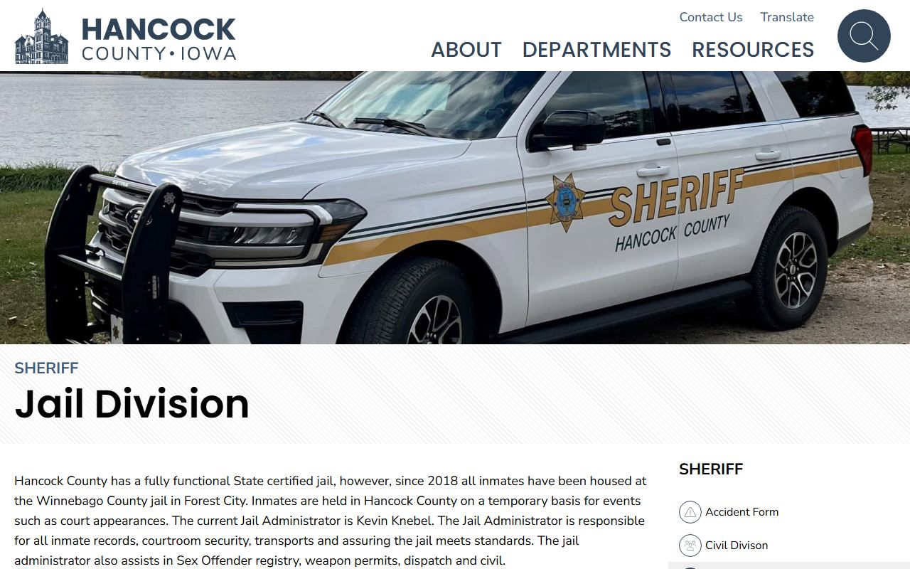 Hancock County inmate population jail division roster page