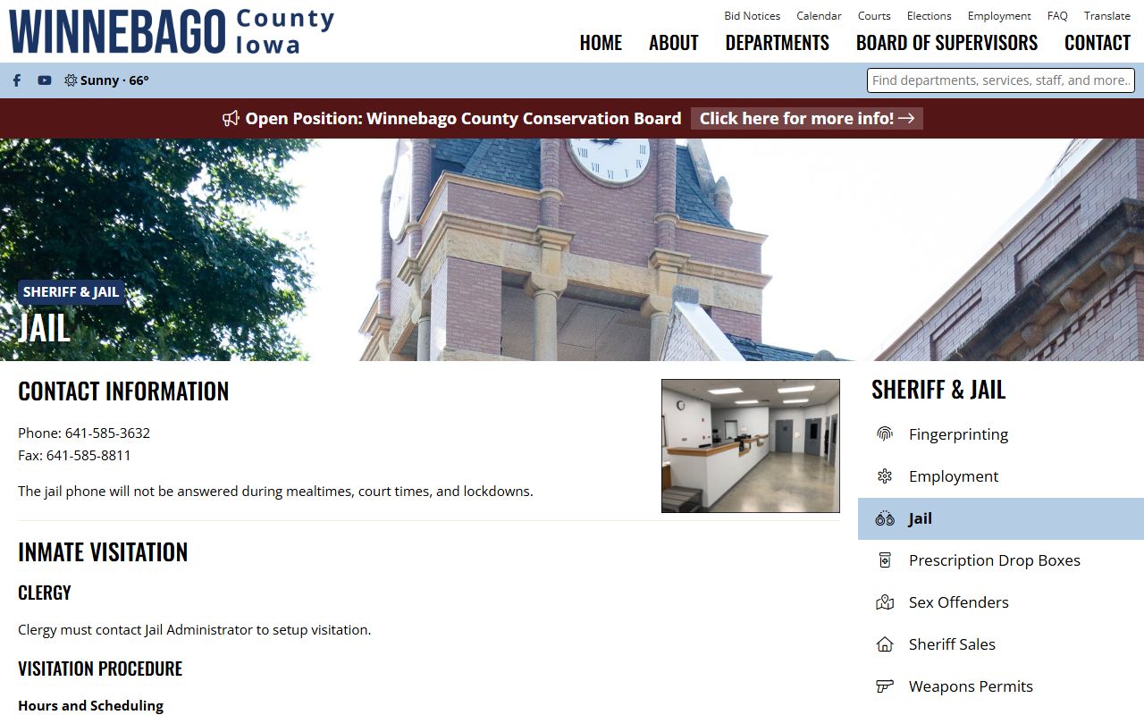Winnebago County Jail visitation and mail rules for Hancock County inmates